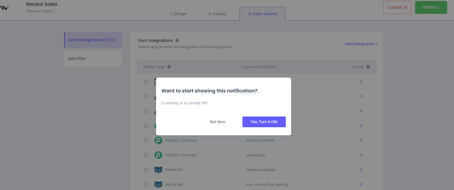 Publishing a WiserNotify social proof notification