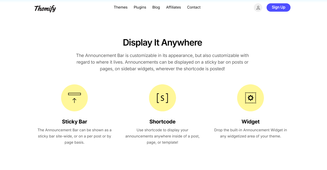 announcement bar plugin (themify)