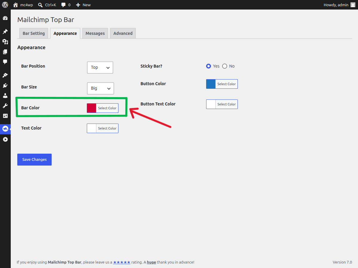 Mailchimp Top Bar plugin