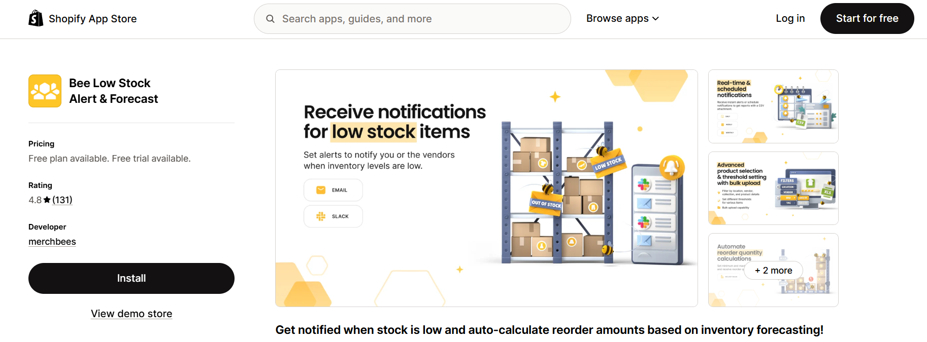 Bee Low Stock Alert & Forecast (merchbees)