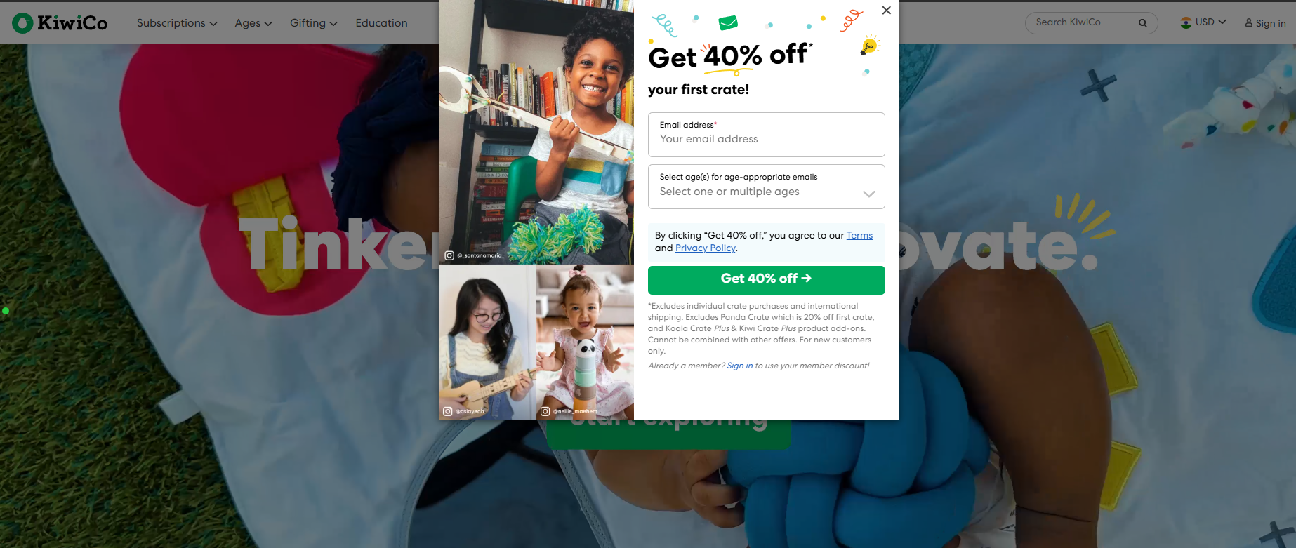 website pop ups example