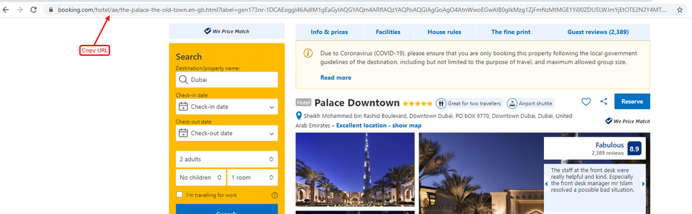 copy hotel url