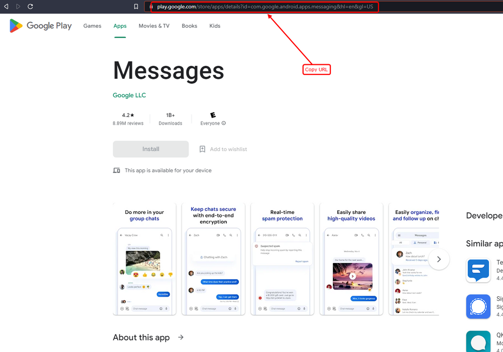 full url of your google play app