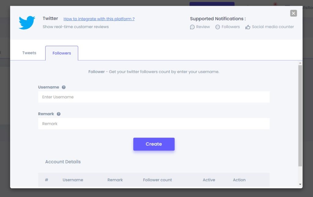 add details of twitter follower