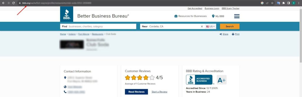 bbb reviews profile page url