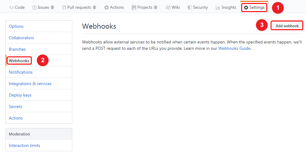 click on add webhook button