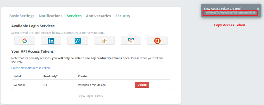 copy api key bonusly