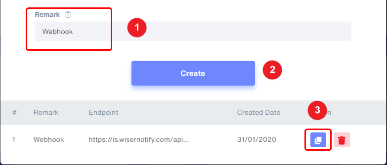 create and copy webhook url