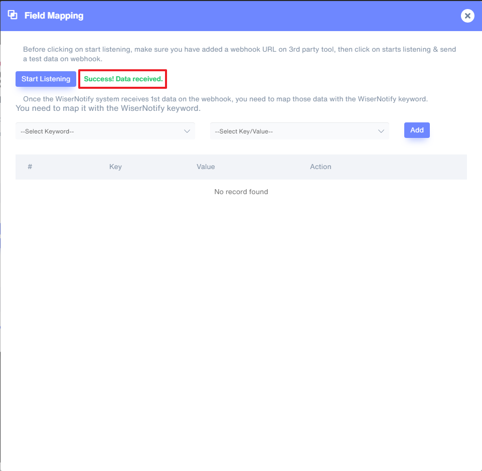 field mapping sucess message