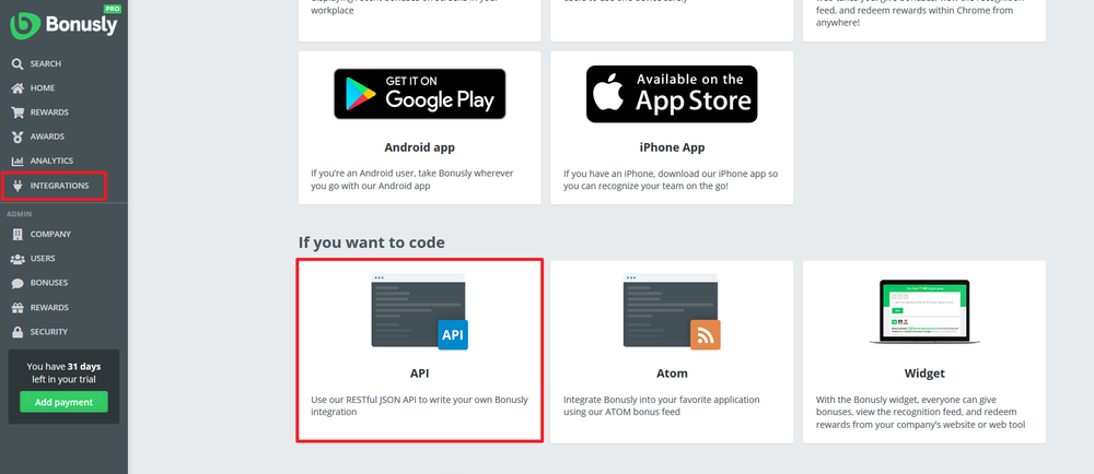 get api key from bonusly