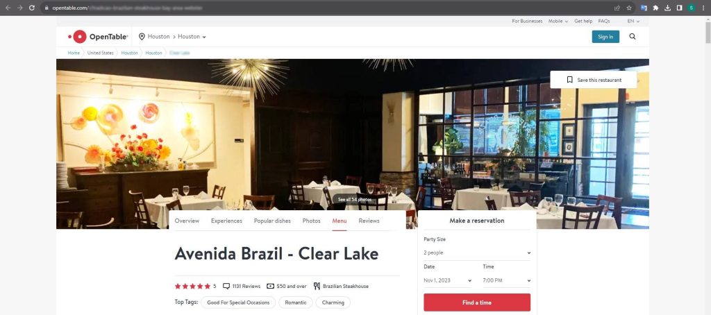 opentable profile url