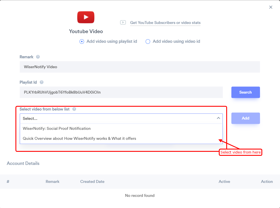playlist videos in dropdown