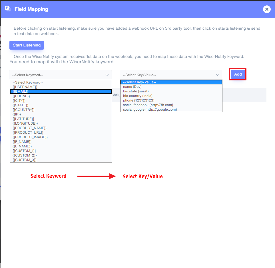 select keyword and value