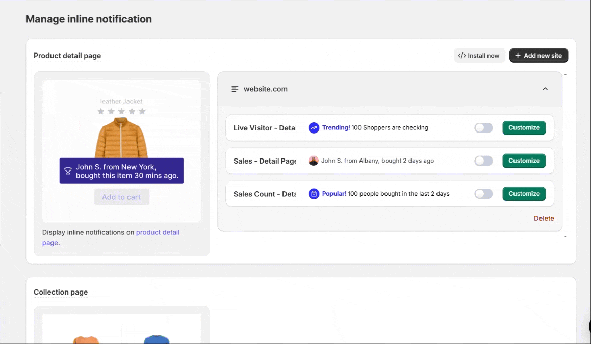 Live visitor counter notification