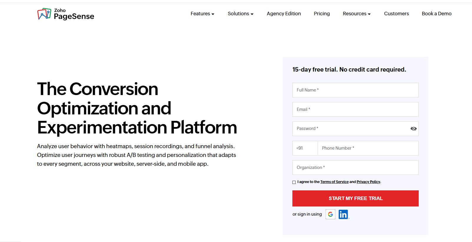Zoho PageSense (A/B Testing & CRO)