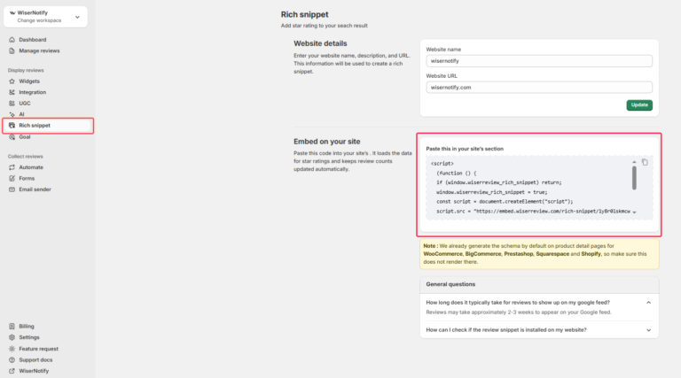 SEO rich snippets WiserReview 