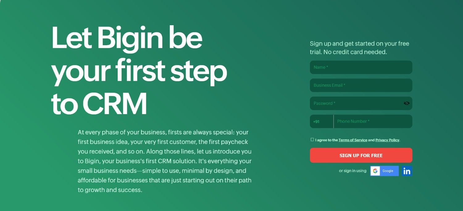 Bigin Lead-Gen CTA Example