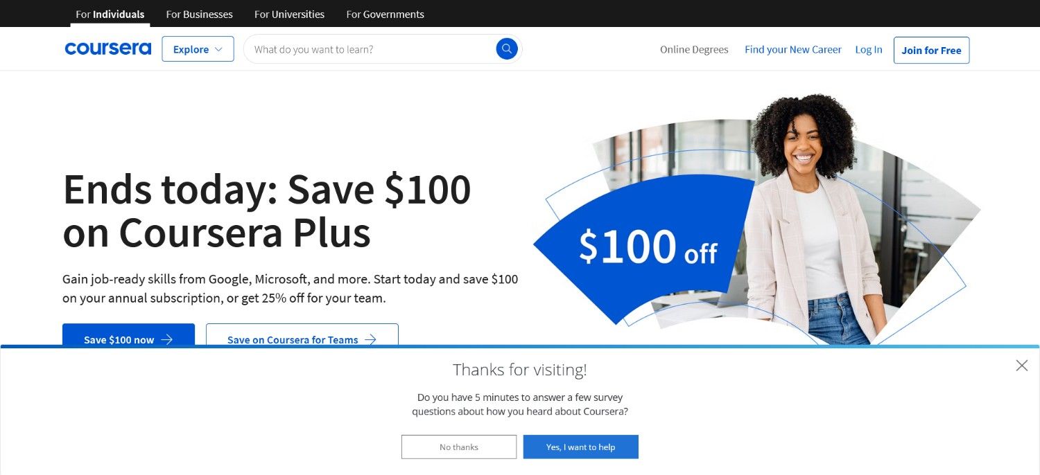 Coursera Lead-Gen CTA Example