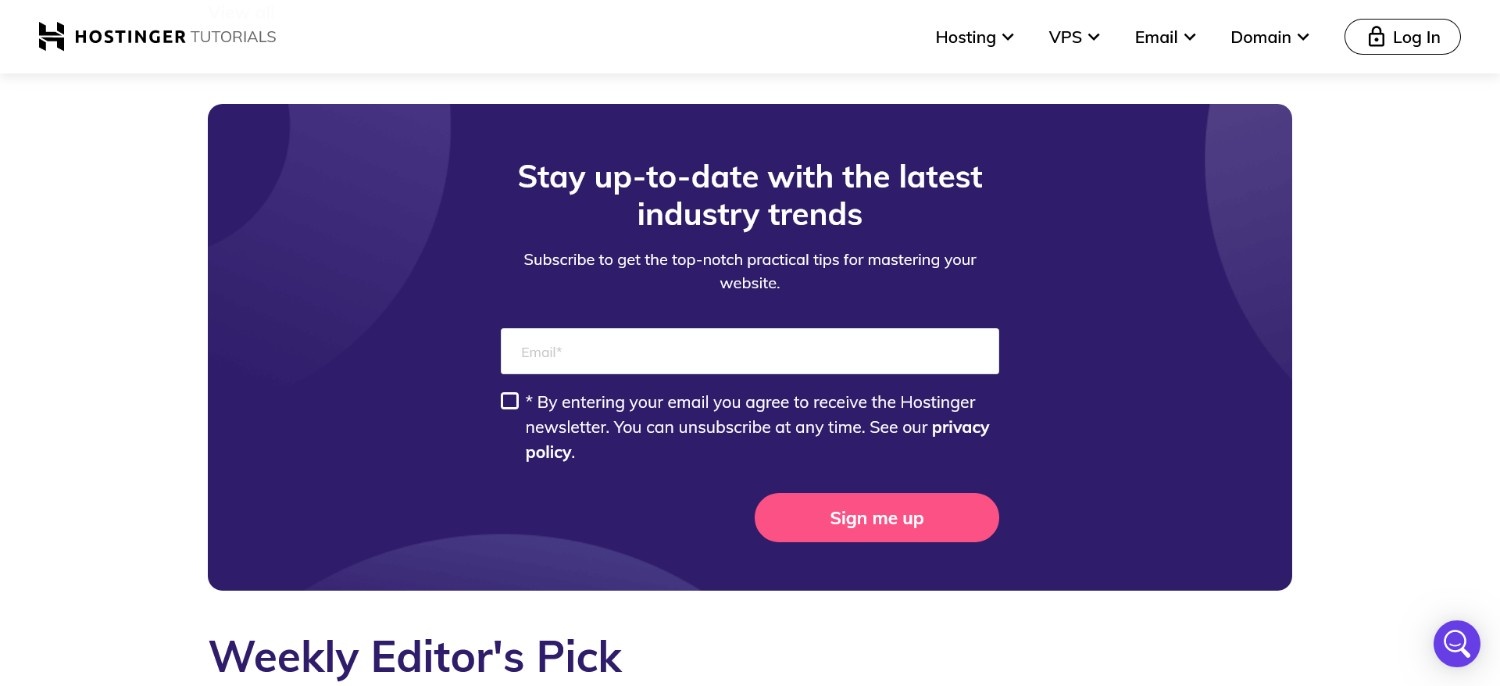 Hostinger Tutorials Lead-Gen CTA Example 