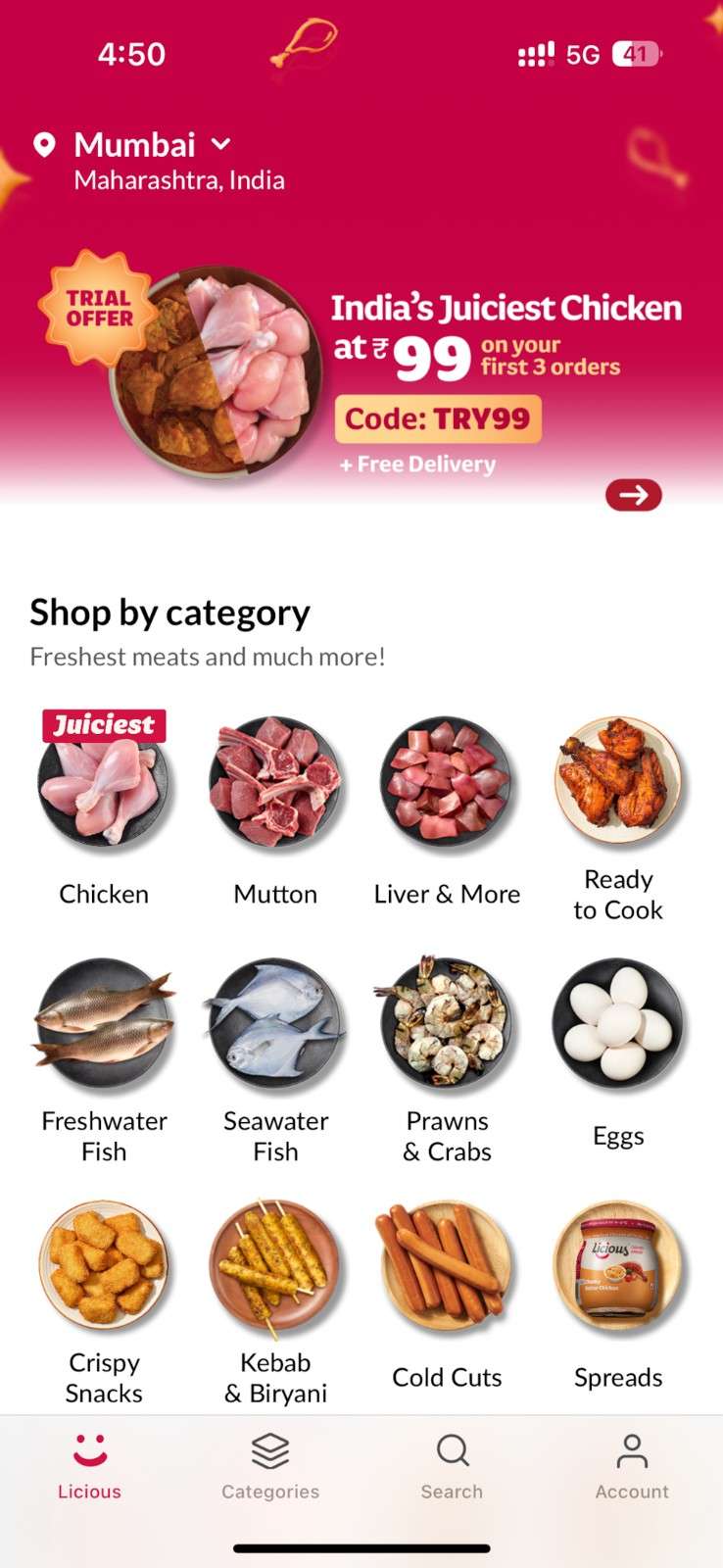 Licious Mobile App CTA Example