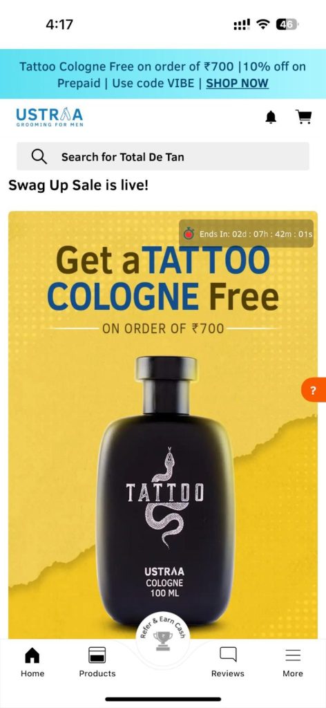 Ustraa Mobile CTA Example