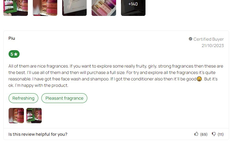 Beauty and personal care positive review example