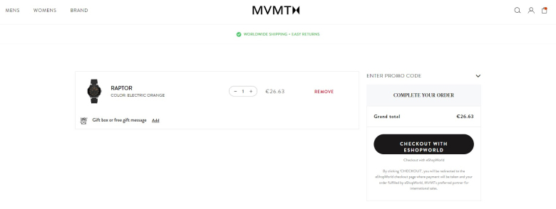 MVMT watches checkout page design