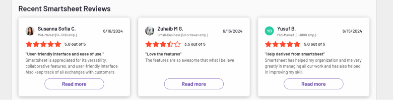 Software company positive review example on G2
