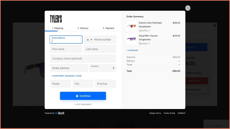 TYLER'S clothing store checkout page design