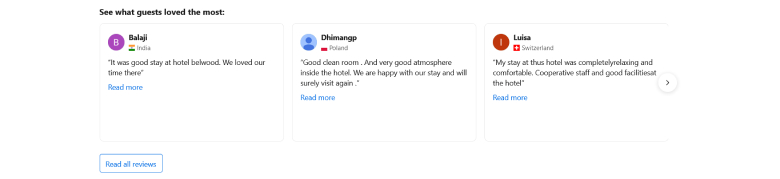 Hotel positive review example from Booking.com
