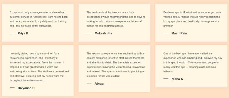 Spa center positive review example