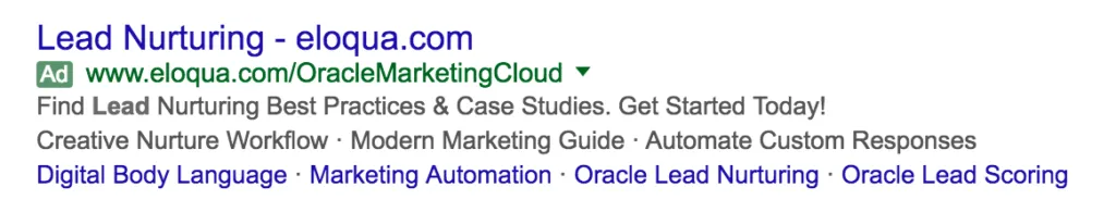 Eloqua paid search listing for lead nurturing