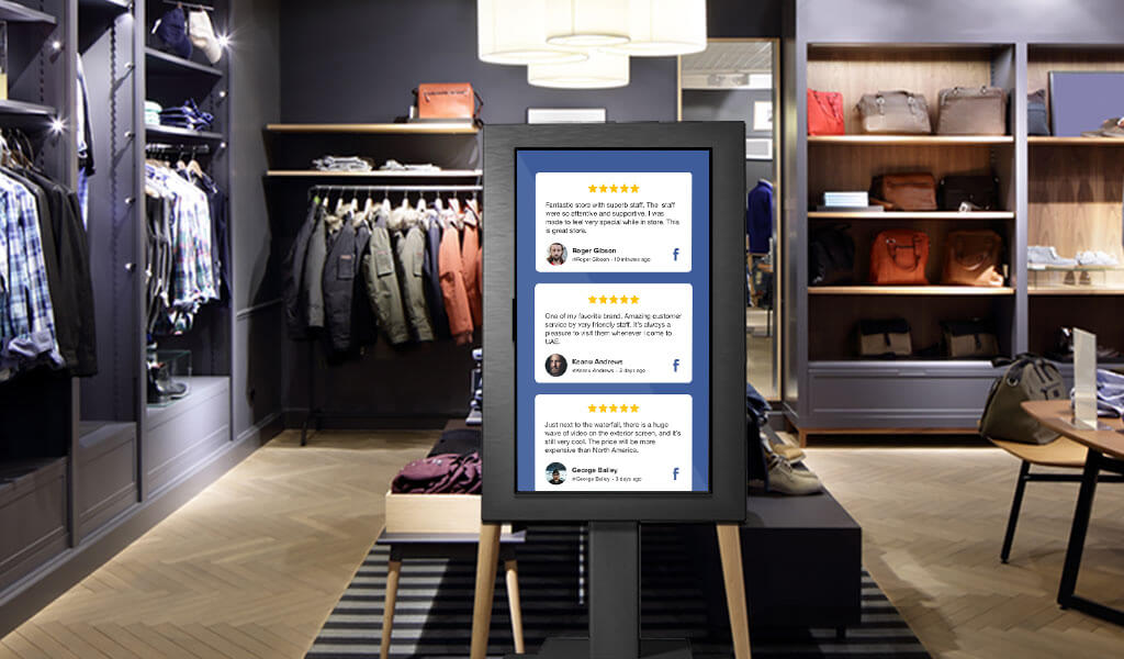 In-store display featuring customer visual reviews