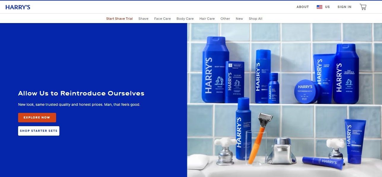 Harrys website introducing its razor range