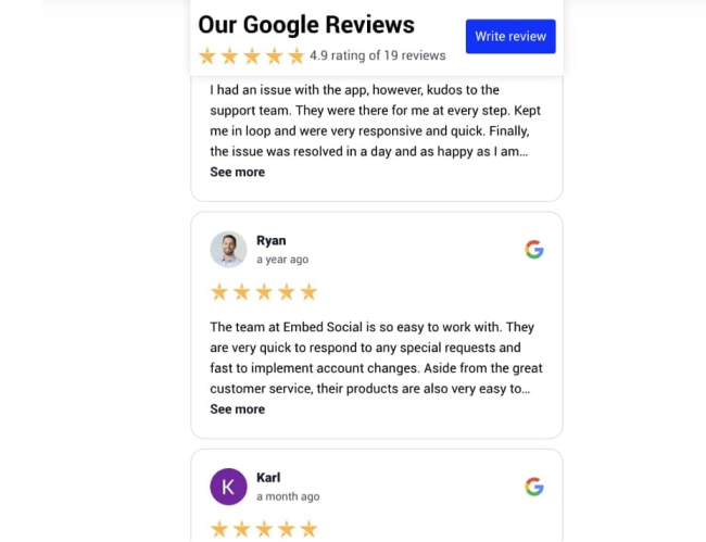 Vertical autoplay Google review widget
