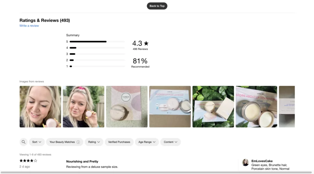 Customer photo review example on a product page