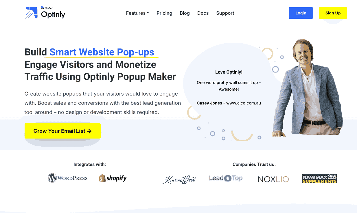 Optinly Website Homepage Screenshot