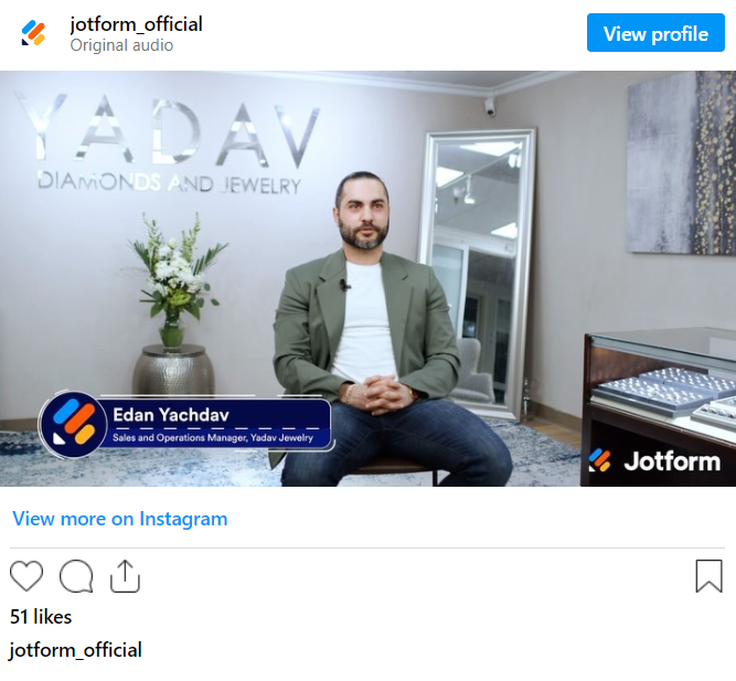 JotForm customer testimonial used in a paid ad