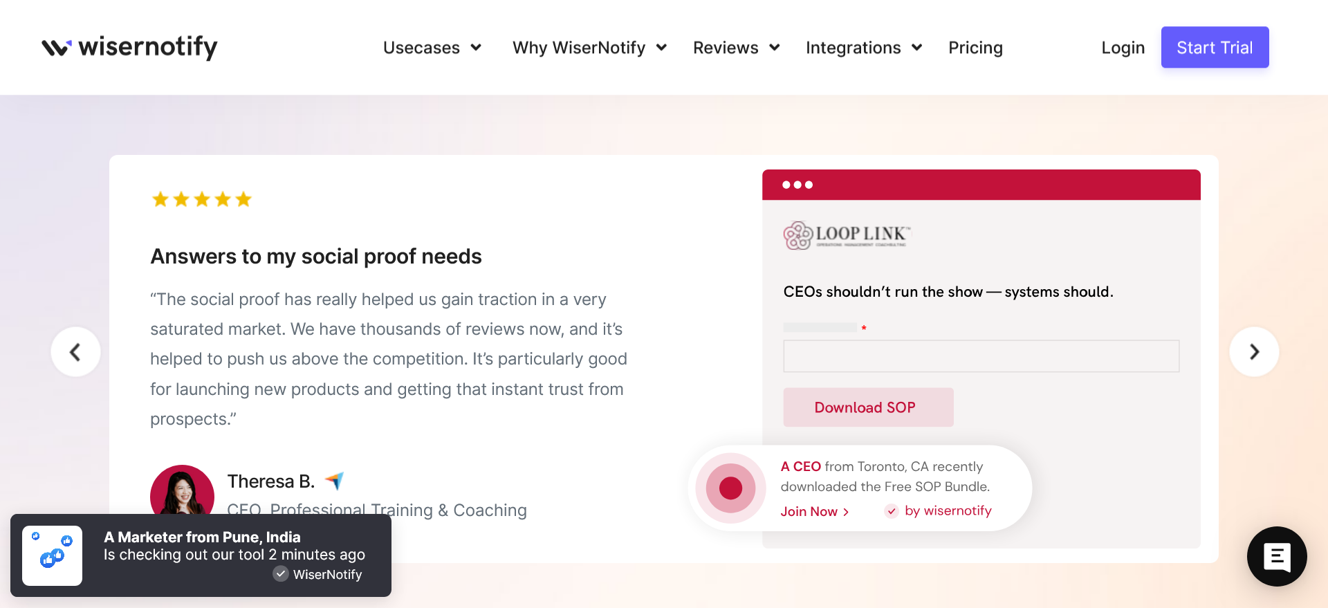 WiserNotify FOMO social proof notifications