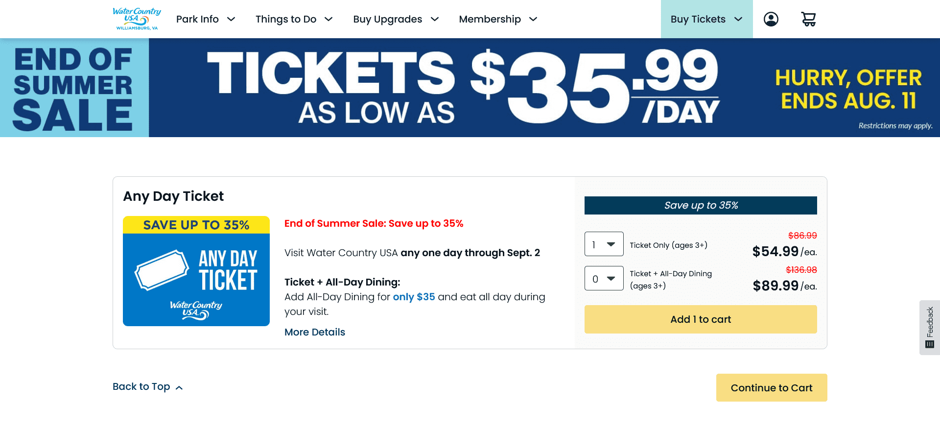 Water Country USA scarcity time-bound offer