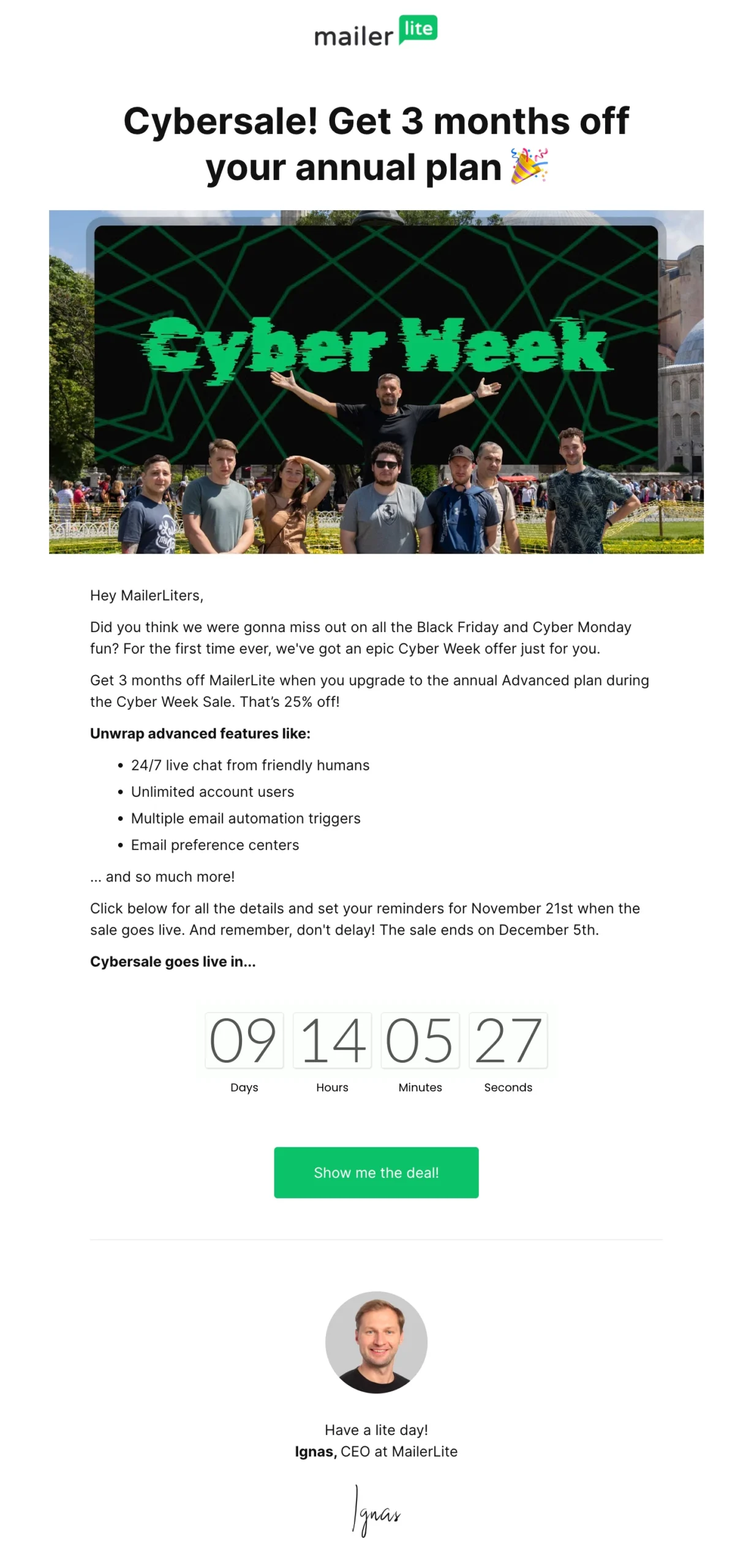 MailerLite Black Friday email 