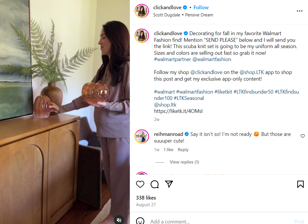Interior styling influencer post featuring furniture in a home
