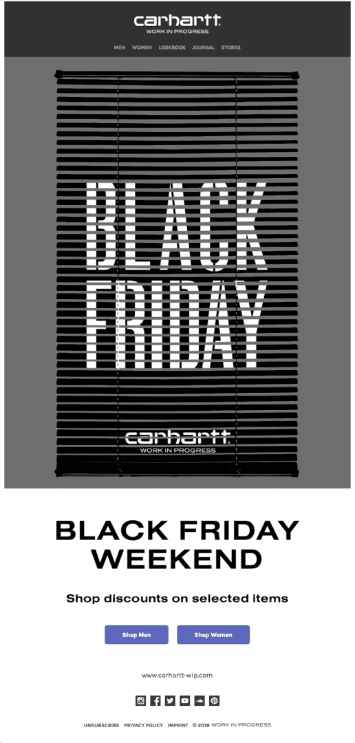 holiday marketing email example from Carhartt
