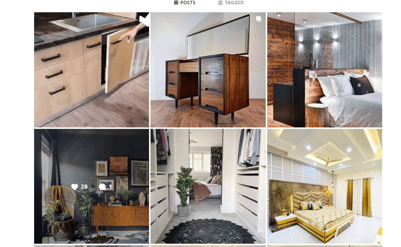 Furniture brand Instagram grid showing styled room photography