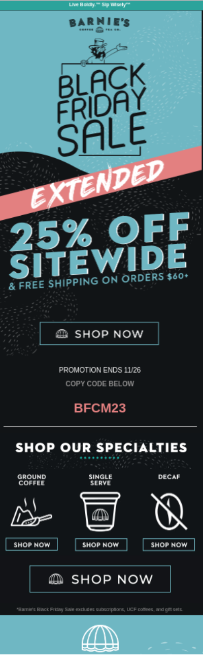 Barnie's black friday email examples