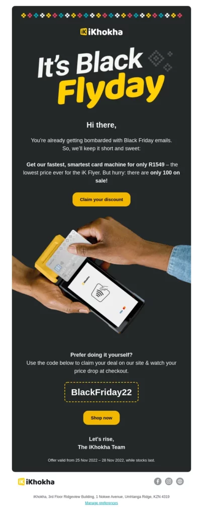 A marketing Black Friday email by iKokha