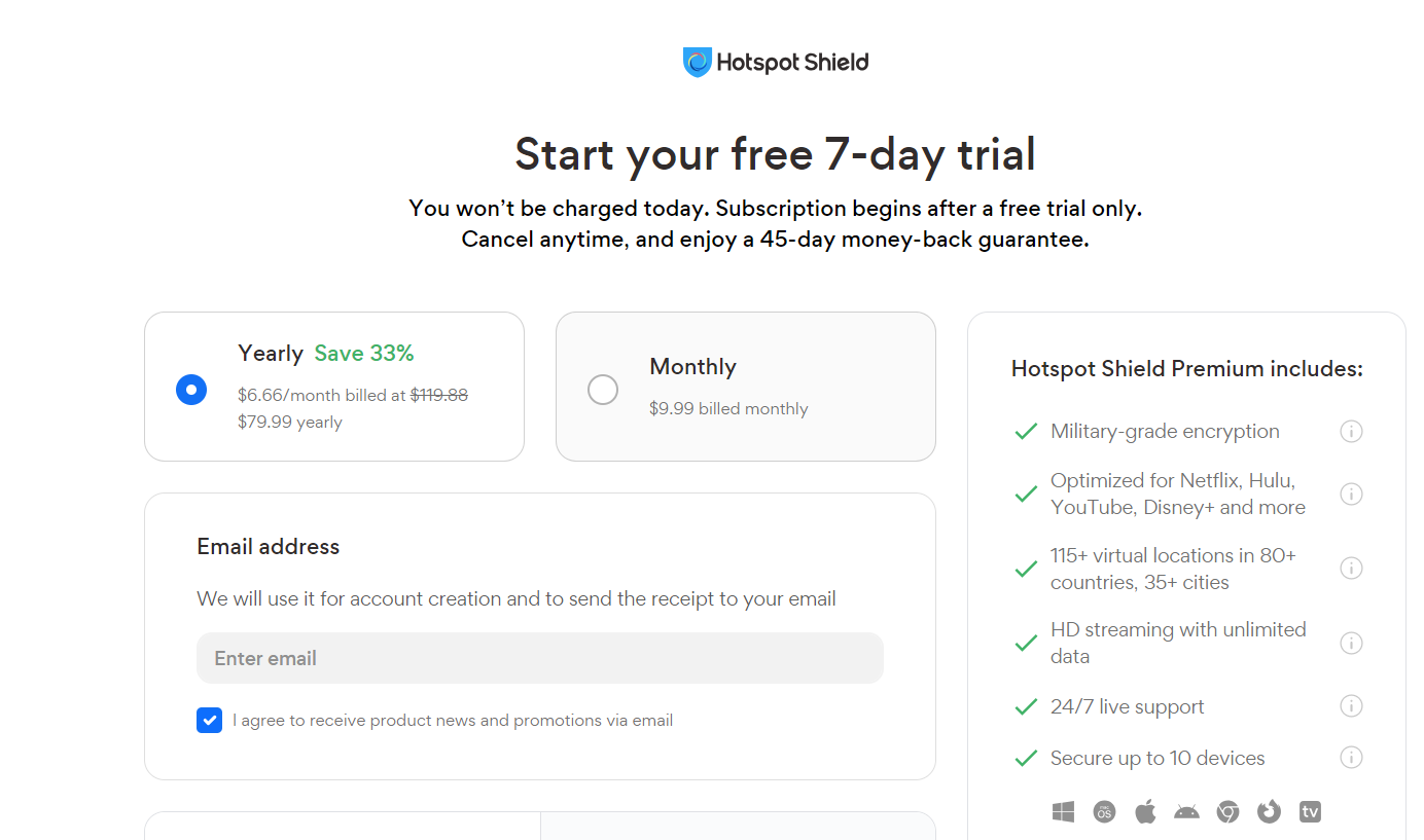 Free trial signup showing that no charge is taken today