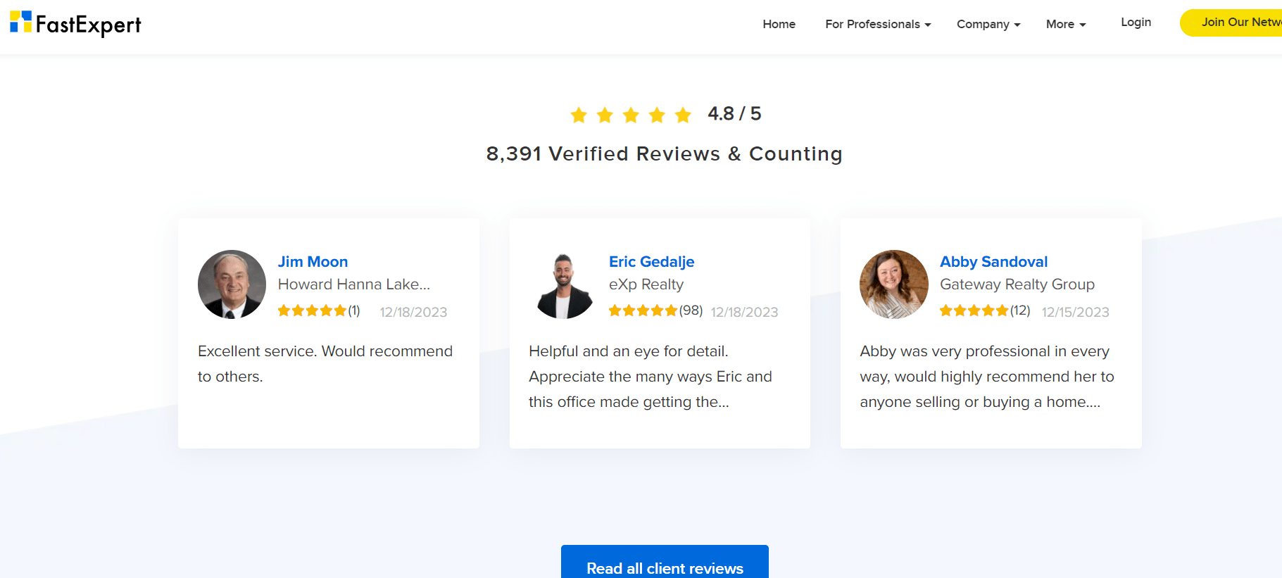 Real estate reviews and testimonials on a website