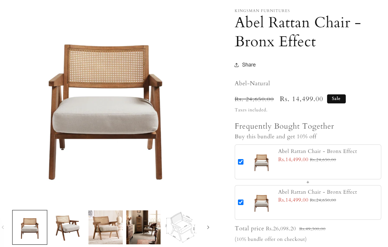 Chair product page offering a frequently bought together bundle