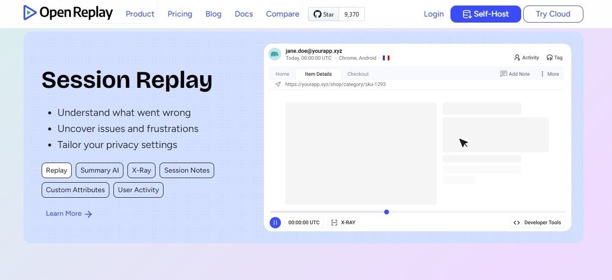 OpenReplay website